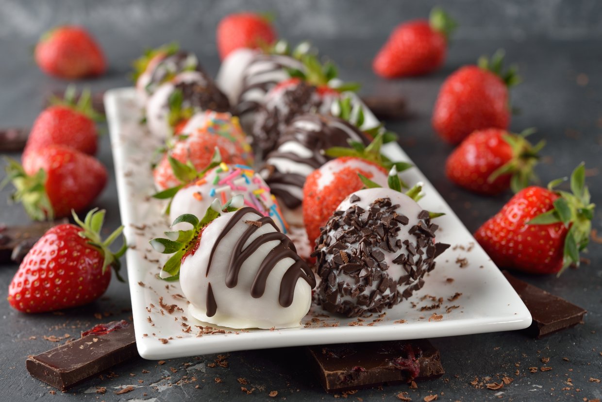 Strawberries,Covered,With,Chocolate,On,A,Gray,Background