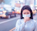 Young,Woman,Wear,Mask,In,The,City,During,Smog,Day